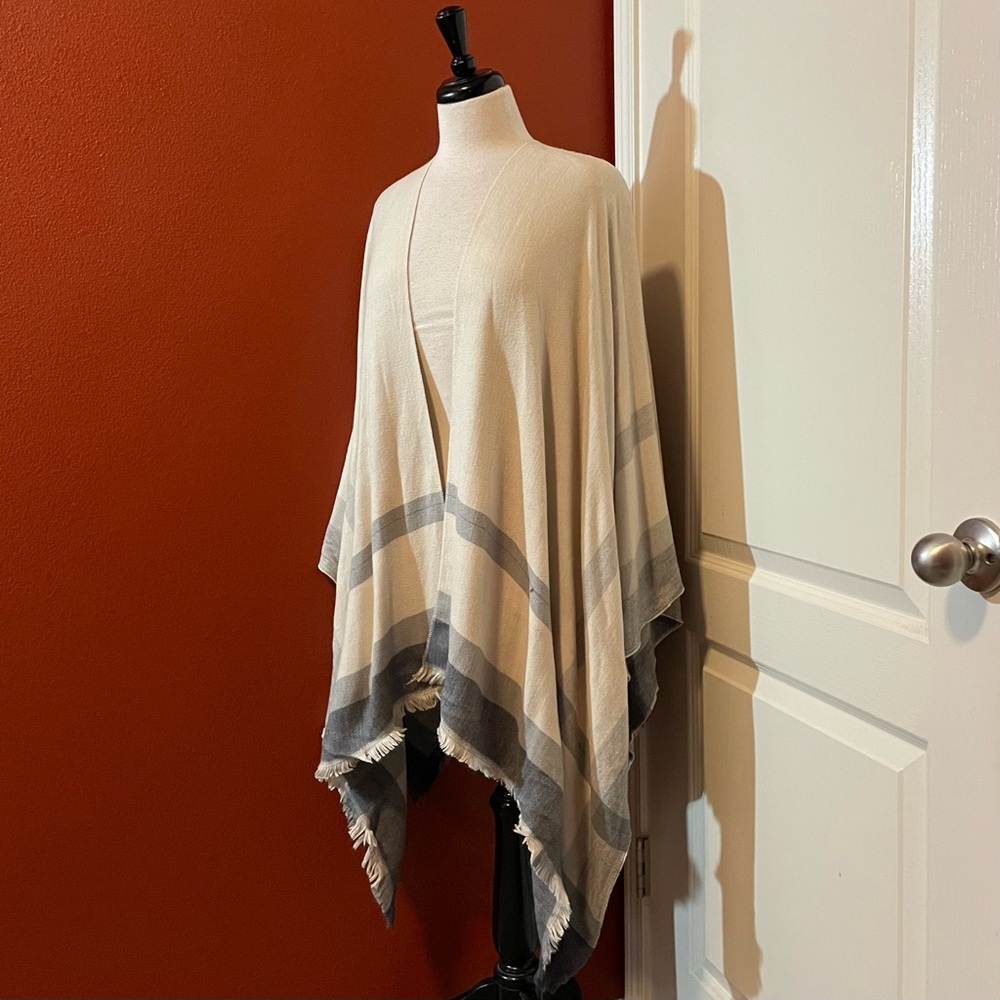 Siizu Women’s Open Front Wrap Striped Coastal Soft Viscose Fringed Poncho